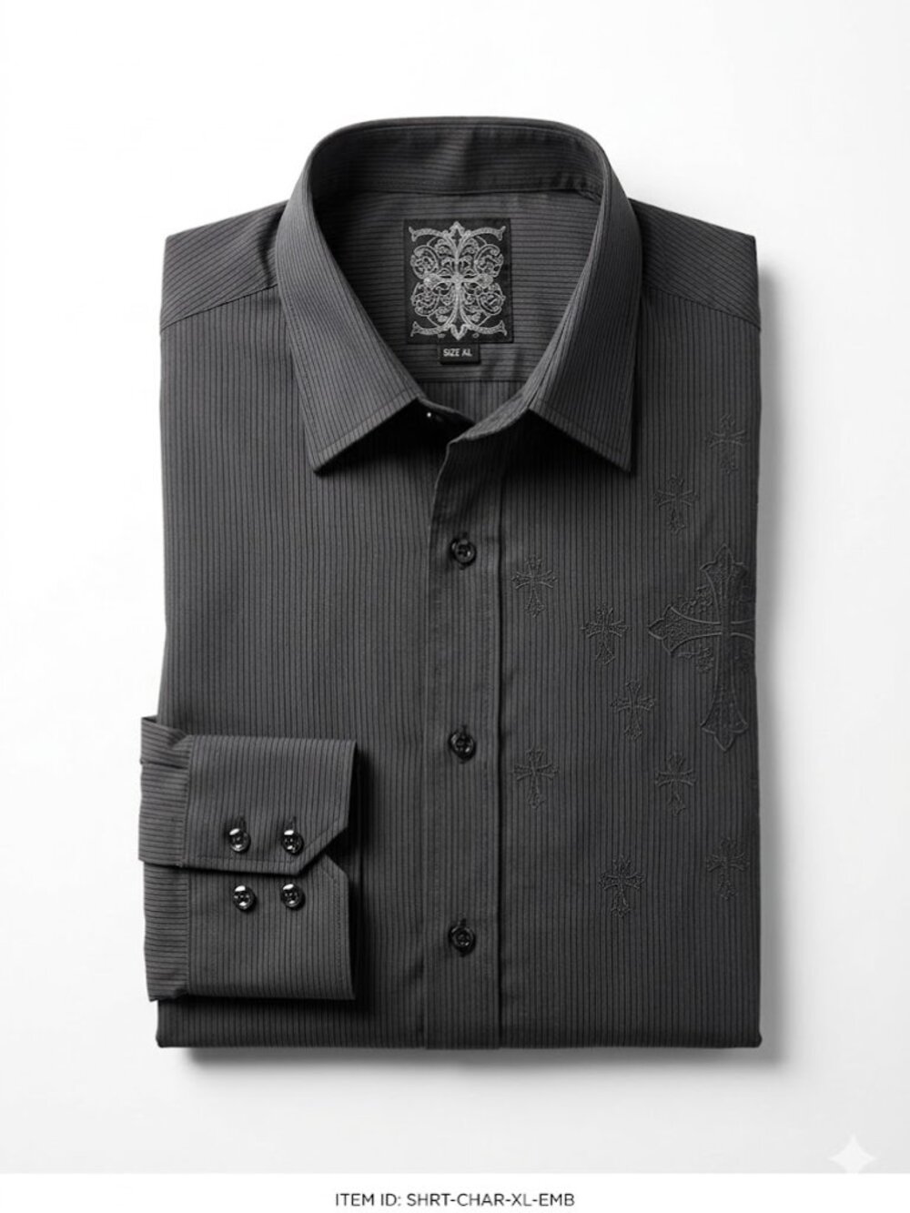 Roar Enough Men XL Black Tone On Tone Embroidered Long Sleeve Button Up Shirt
